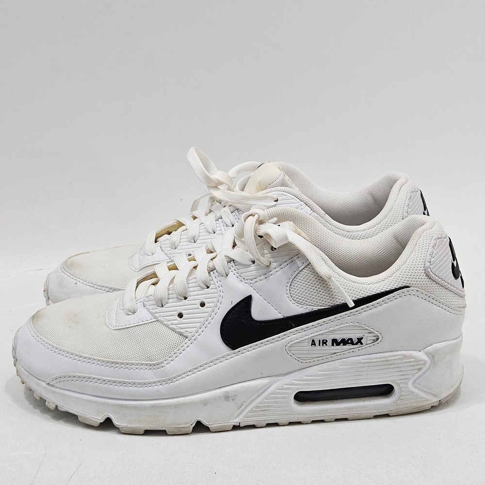 Nike Air Max 90 Women 10.5 White Black DH8010-101 Leather Mesh Running Sneakers - Picture 4 of 15